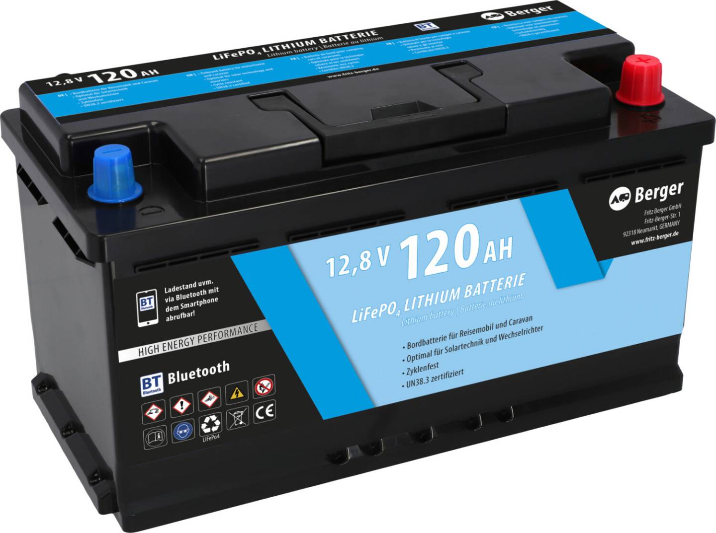 Autobatterien Berger LiFePO4 Lithium Batterie 120 Ah 12 V mit Bluetooth