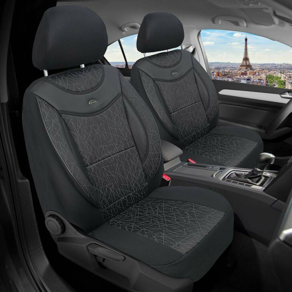 Bremer Sitzbezüge VW Tiguan 2 Fahrer & Beifahrer ab 2006-2022 2er Pack in Schwarz/Grau Muster (05) Sitzbezüge